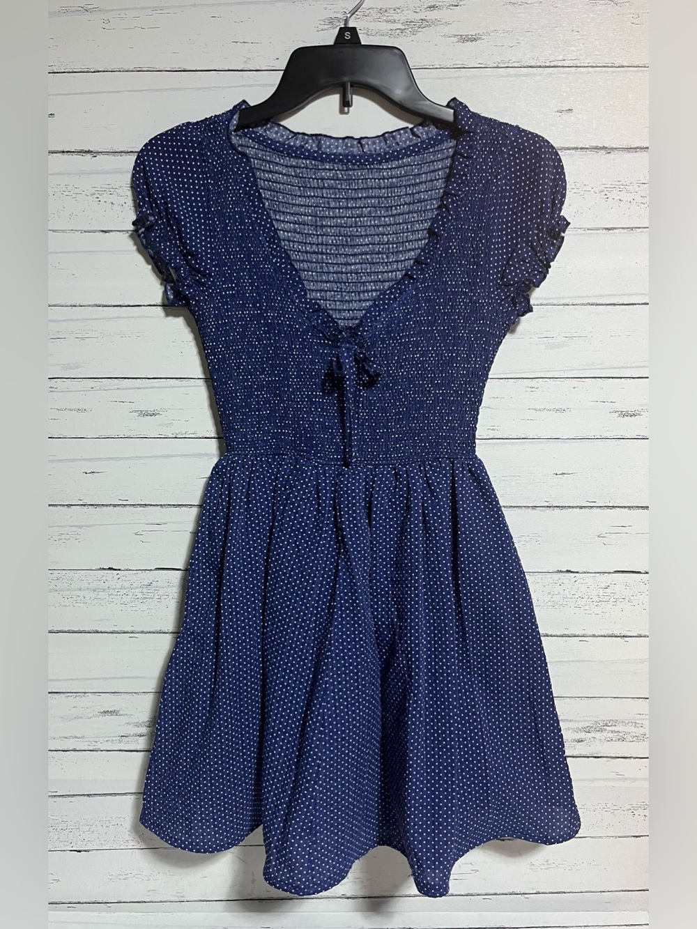 NWT Handmade Upcycled Girls Navy Polka Dot Smocked Skort Dress Size 6/7